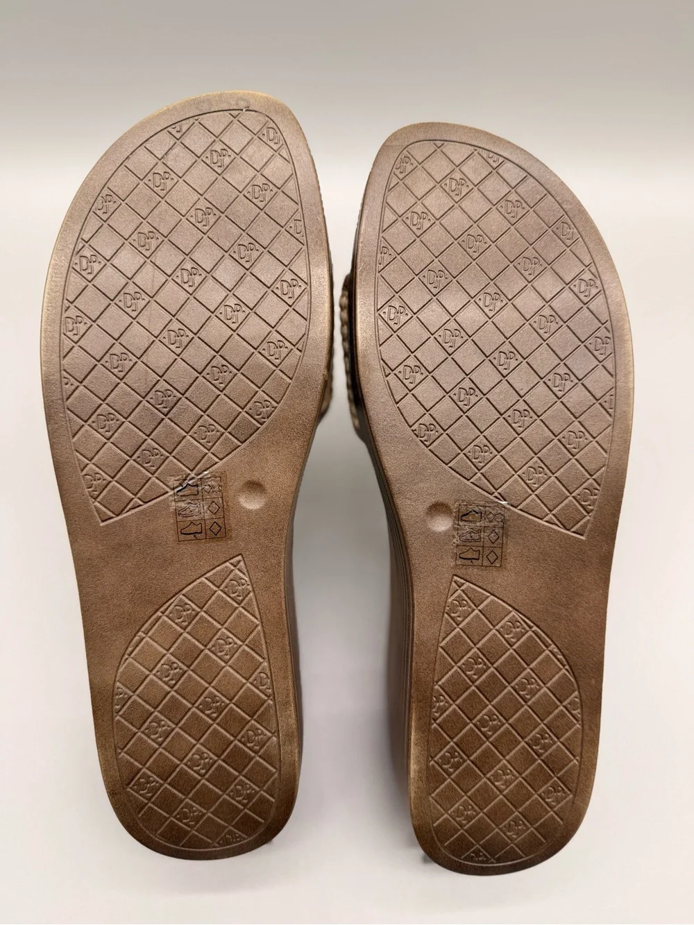 Donald J. Pliner Brown Slide Sandals with Woven Cream Strap FARRAH